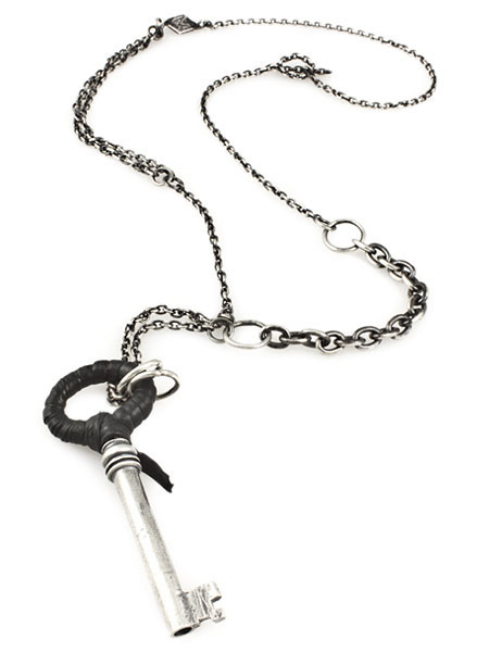 M.Cohen MULTI CHAINS AND LEATHER WRAPPED KEY NECKLACE