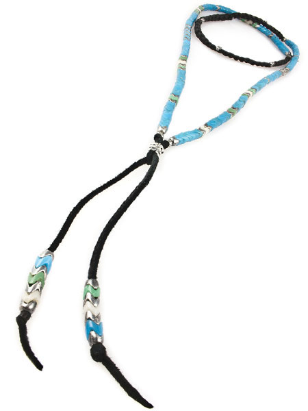 M.Cohen AFRICAN GLASS ON BRAIDED LEATHER NECKLACE