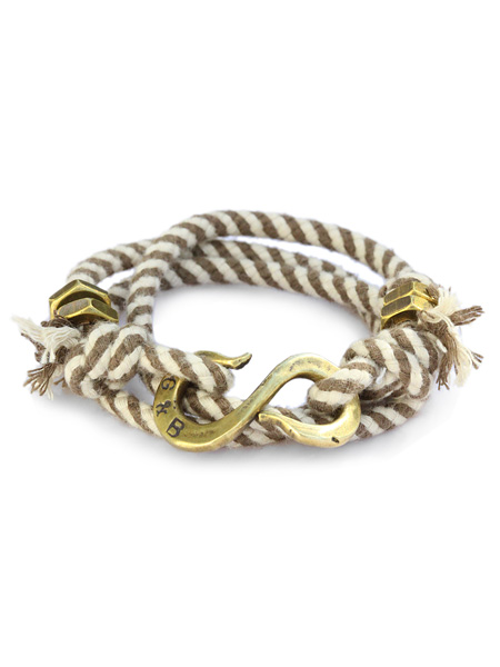 "S" Hook Twisted Stripe Wrap Bracelet (Olive & White)