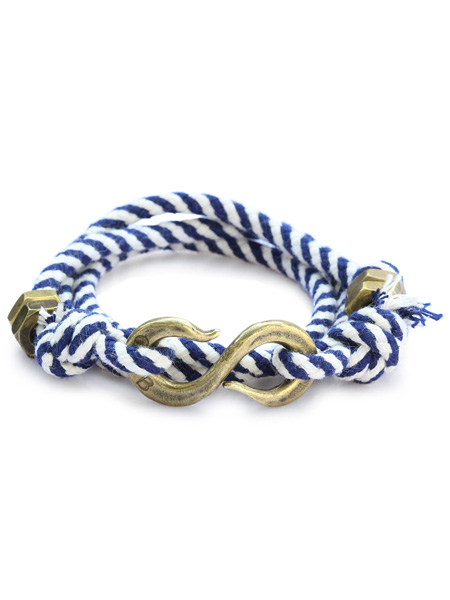 GILES & BROTHER "S" Hook Twisted Stripe Wrap Bracelet (Navy & White)