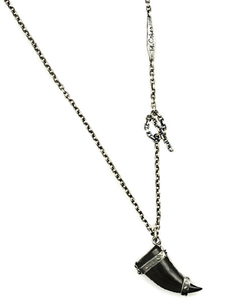 SMALL BLACK HORN TOOTH PENDANT NECKLACE [N-103009-SLV-BHN]