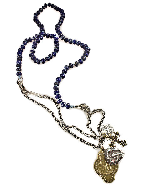 M.Cohen KNOTTED GEMSTONE SILVER LINK NECKLACE (LAPIS)