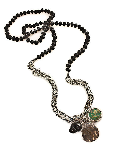 M.Cohen KNOTTED GEMSTONE SILVER LINK NECKLACE (FROSTED BLACK AGATE)