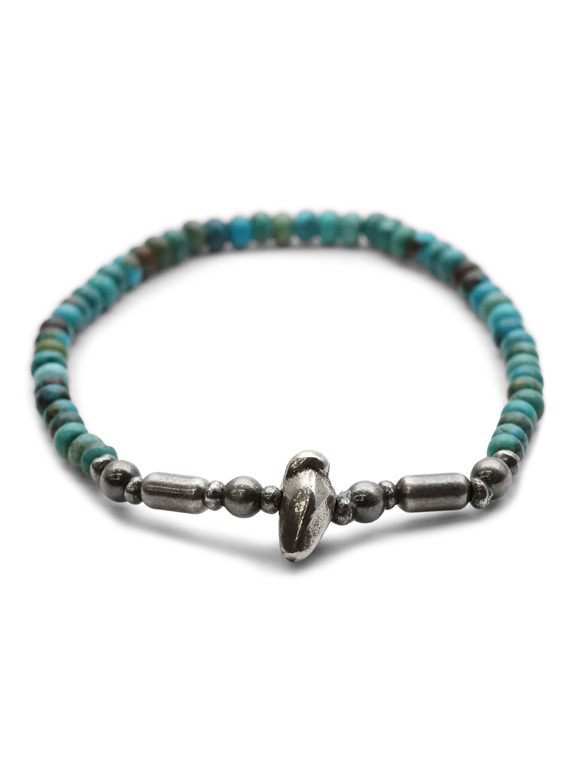 SunKu / 39 Turquoise & Silver Pipe Ball Beads Bracelet [SK-344] / ターコイズ & シルバー パイプ ボール ビーズ ブレスレット