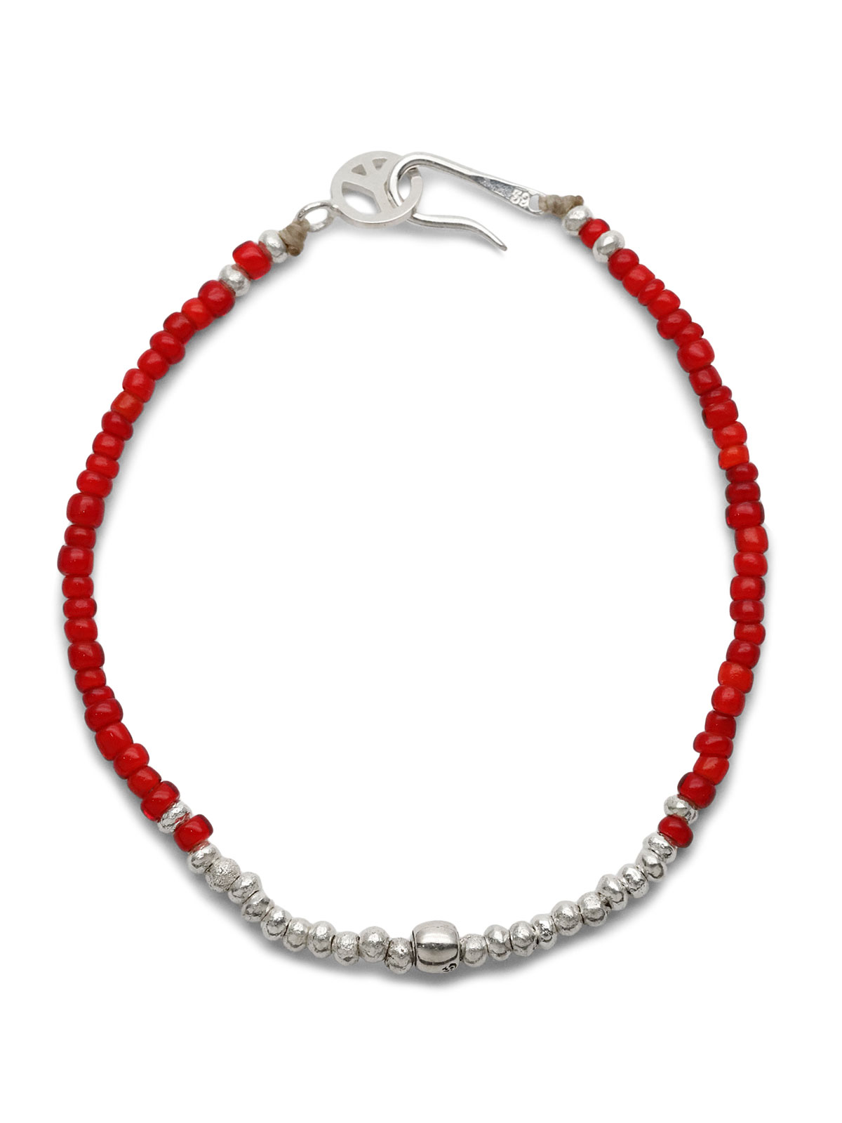 SunKu / 39 Red Vintage Beads & Silver Peace Hook Bracelet [SK-340-RED] / レッド ヴィンテージ ビーズ シルバー ピース フック ブレスレット