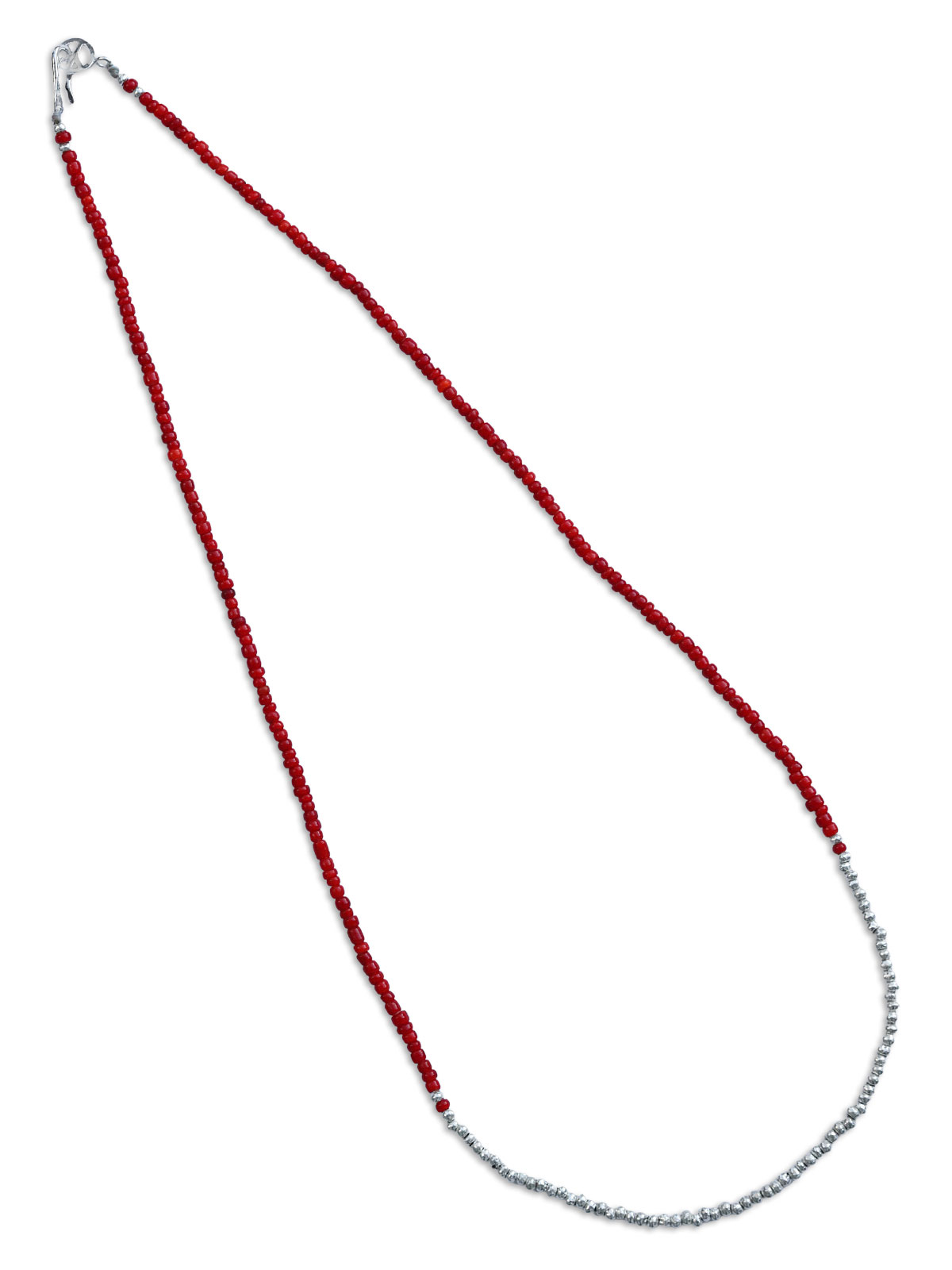SunKu / 39 Red Vintage Beads & Silver Peace Hook Necklace [SK-341-RED] / レッド ヴィンテージ ビーズ シルバー ピース フック ネックレス