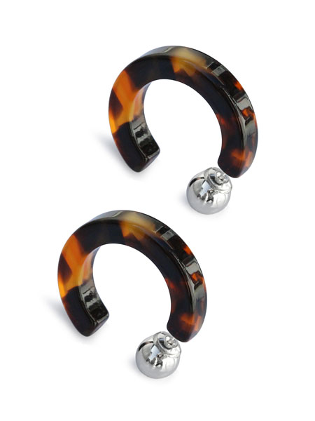 Tortoise Shell 30mm Hoop Pierced Earrings (Amber) [910-508P]