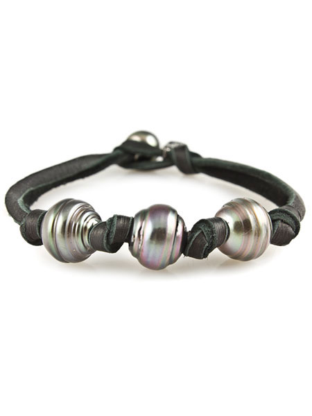 M.Cohen KNOTTED 3 BLACK PEARL LEATHER BRACELET / 3 ブラックパール ブレスレット (ブラックレザー)
