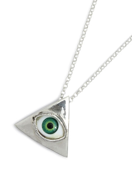 Blue Bayer Design Evil eye pyramid necklace (Green) / ピラミッド 義眼 ネックレス (グリーン)