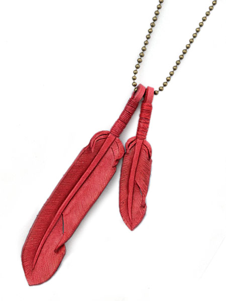 Leather Feather necklace (Red)