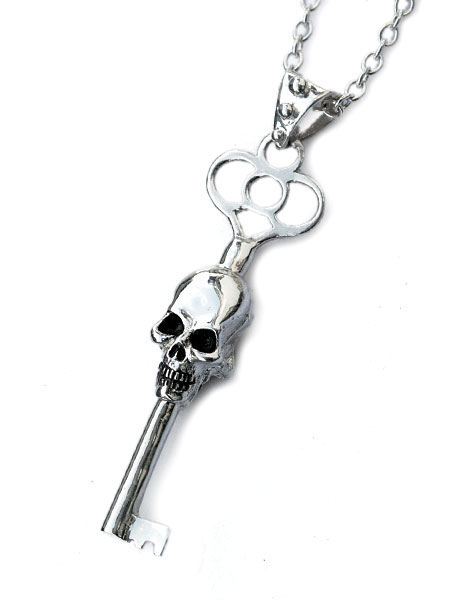 Blue Bayer Design W Skull Key Necklace (Sterling Silver)