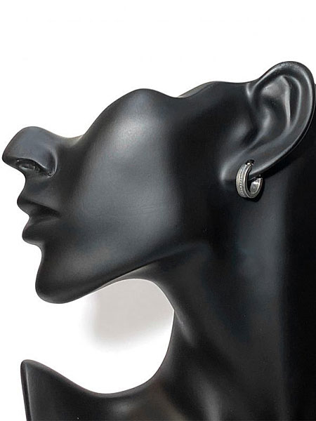 マネキンに装着されたピアスでサイズ感がわかる写真。